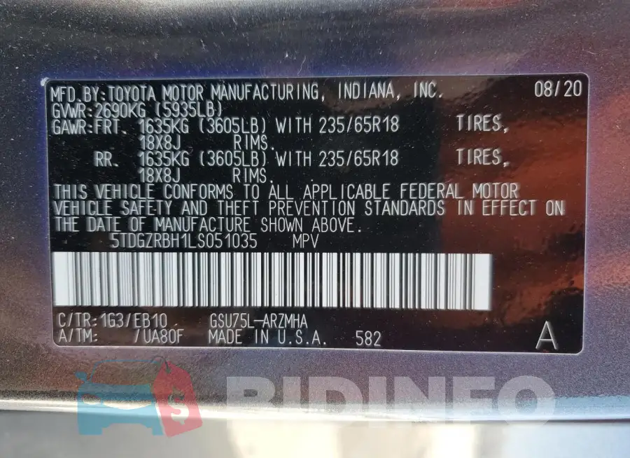 5TDGZRBH1LS051035 Photo# 13