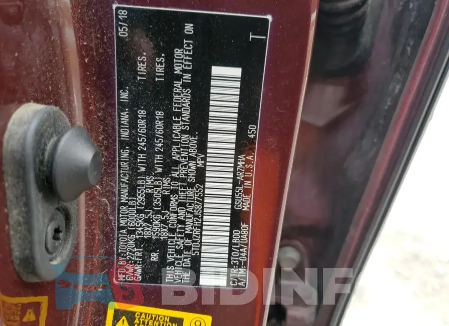 5TDJZRFH2JS877552 Photo# 14