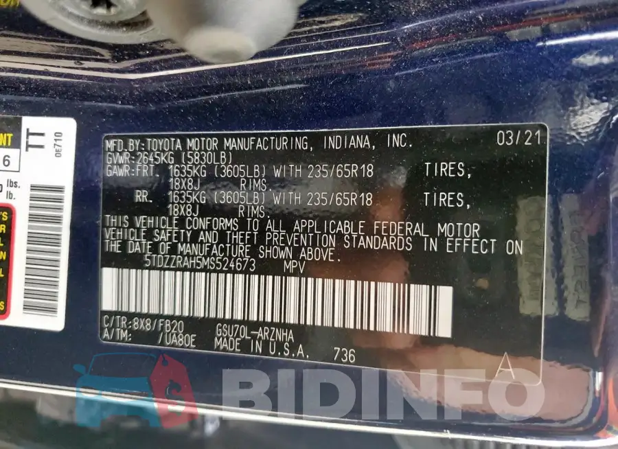 5TDZZRAH5MS524673 Photo# 14