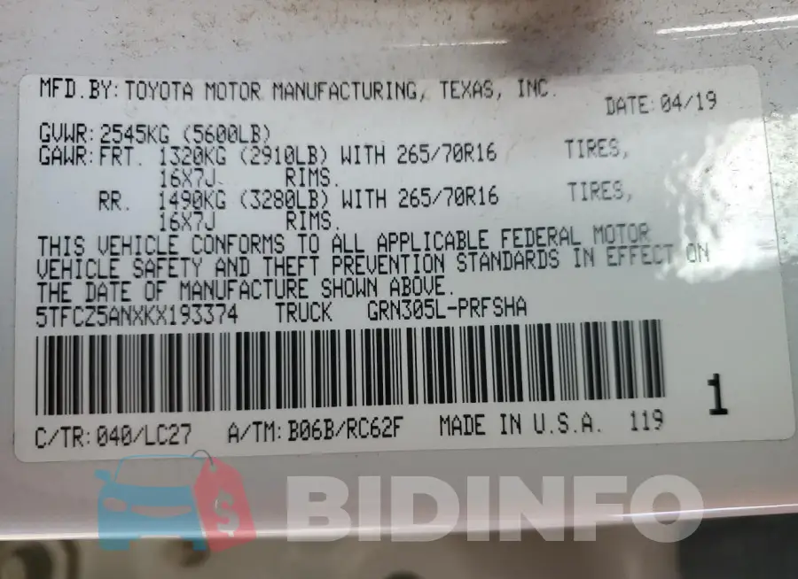 5TFCZ5ANXKX193374 Photo# 12