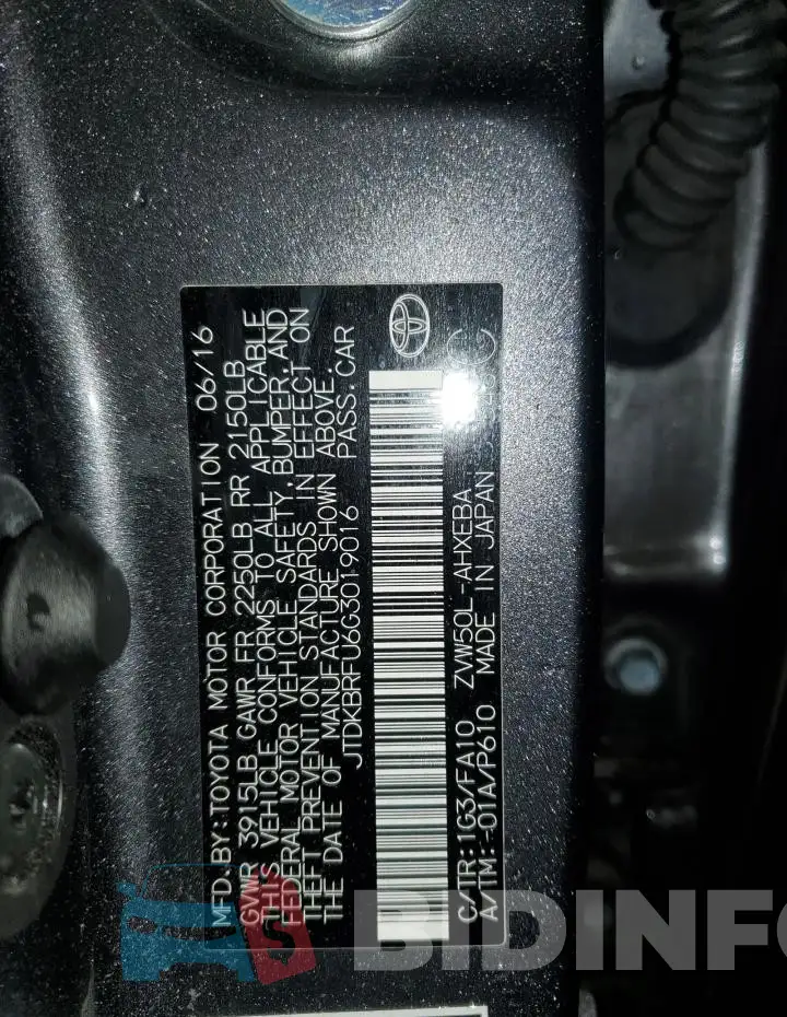 JTDKBRFU6G3019016 Photo# 12