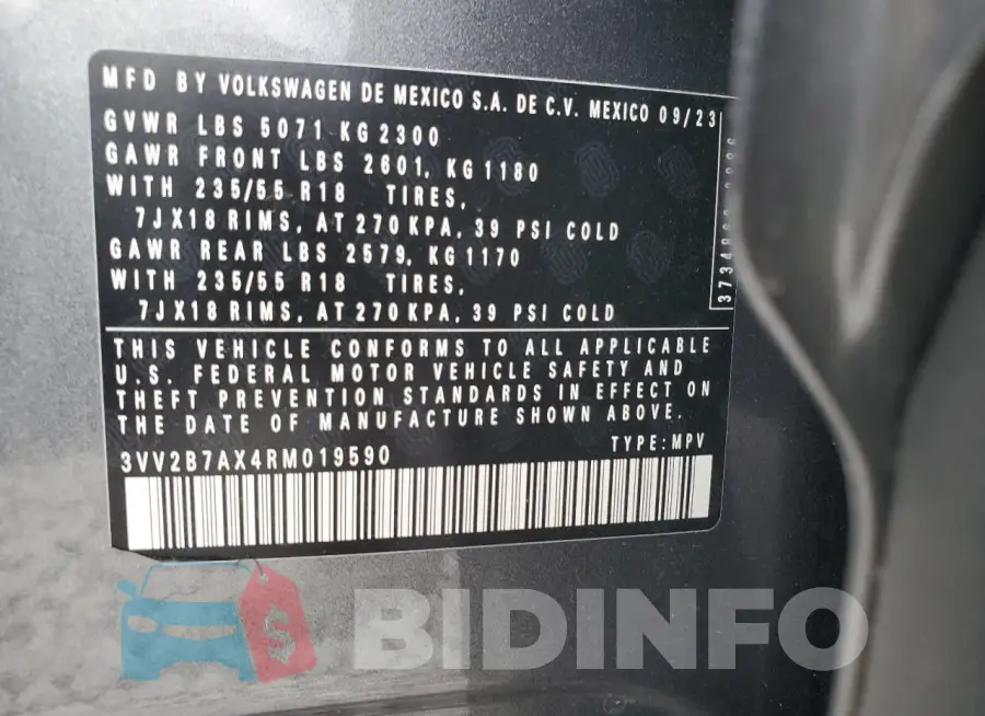 3VV2B7AX4RM019590 Photo# 12