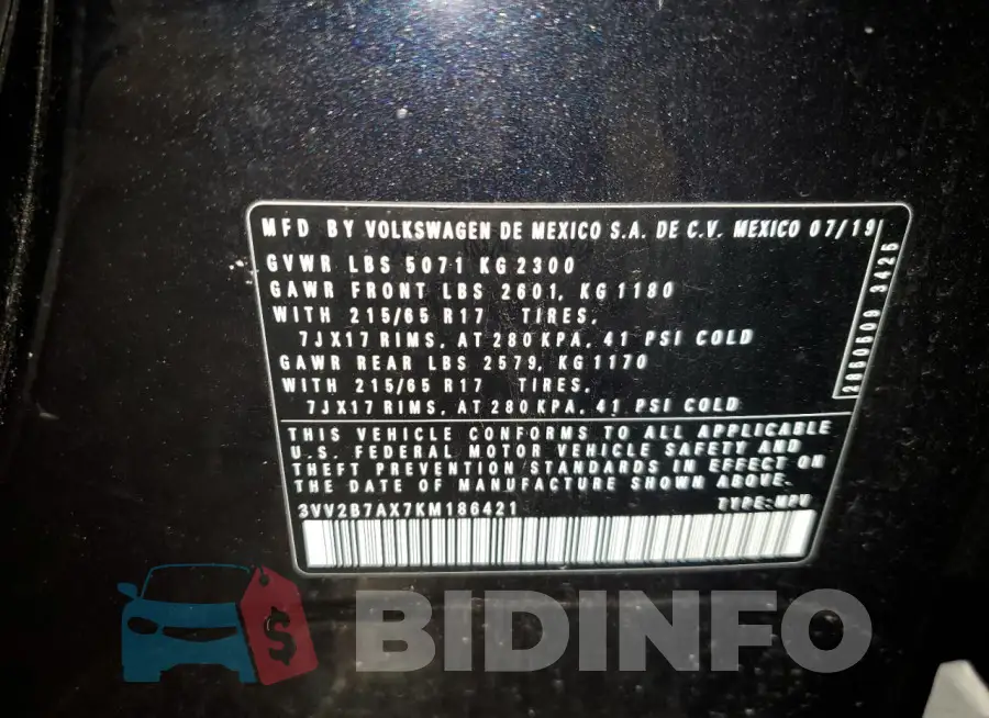 3VV2B7AX7KM186421 Photo# 13