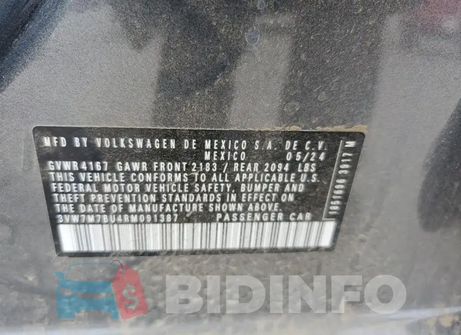 3VW7M7BU4RM091387 Photo# 12
