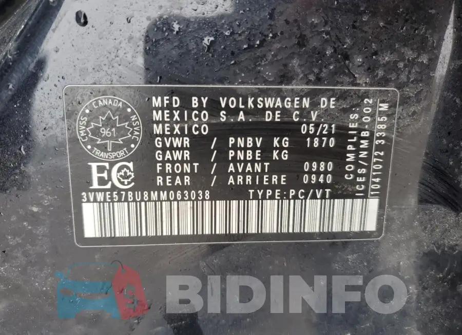 3VWE57BU8MM063038 Photo# 13