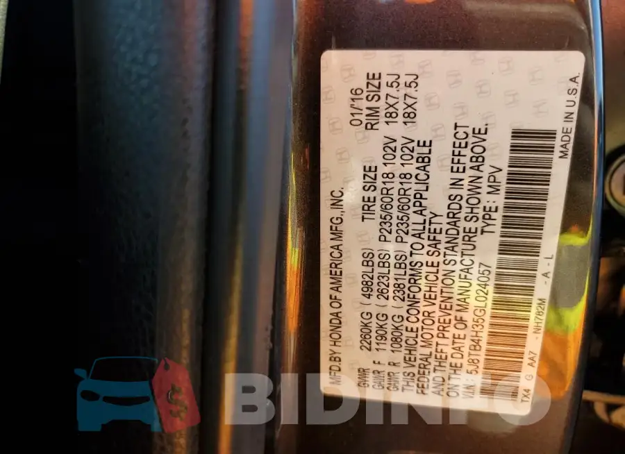 5J8TB4H35GL024057 Photo# 14