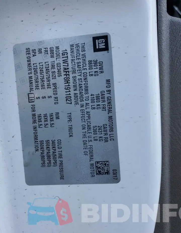 1GTW7AFF8H1911027 Photo# 14
