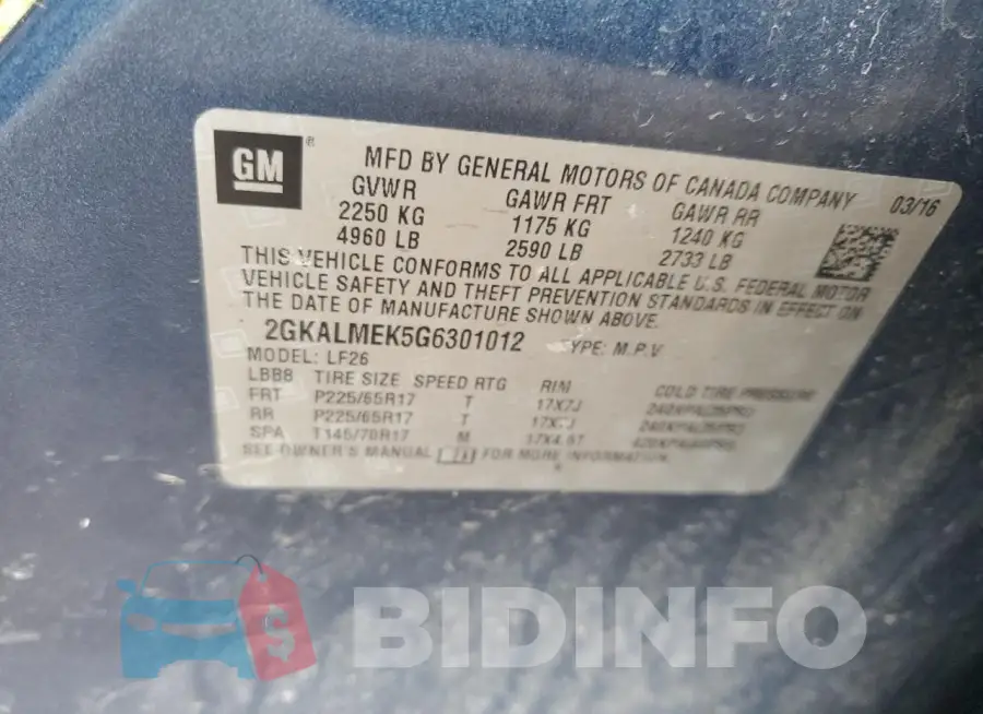 2GKALMEK5G6301012 Photo# 13