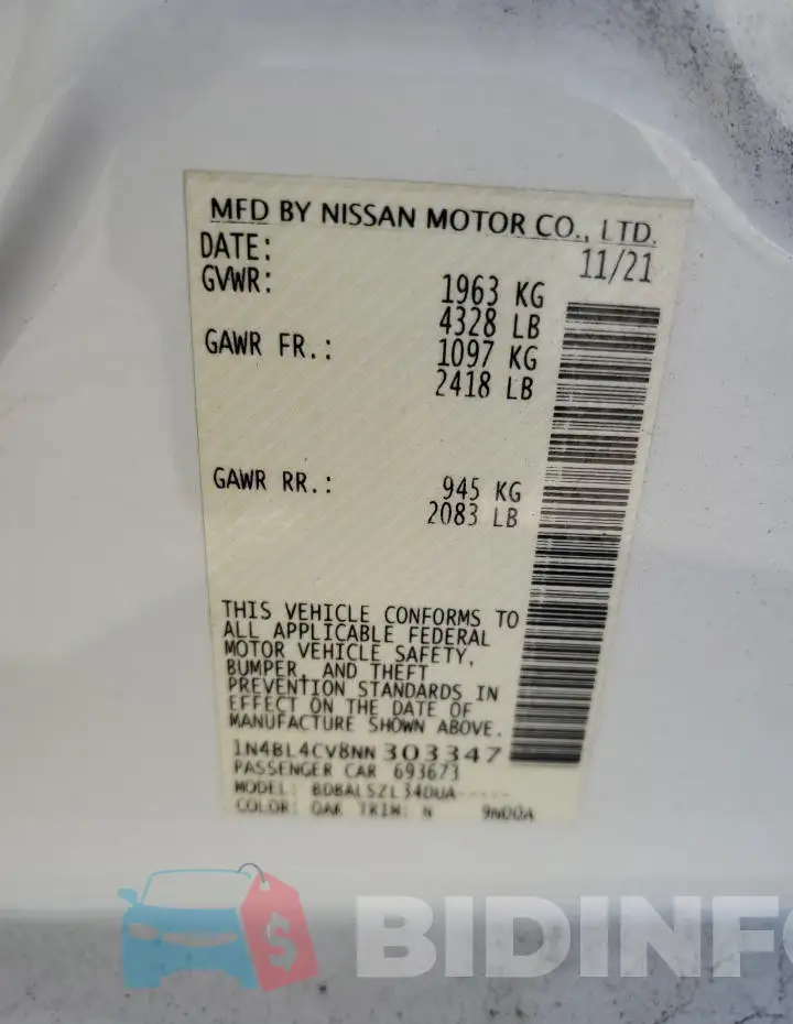 1N4BL4CV8NN303347 Photo# 12
