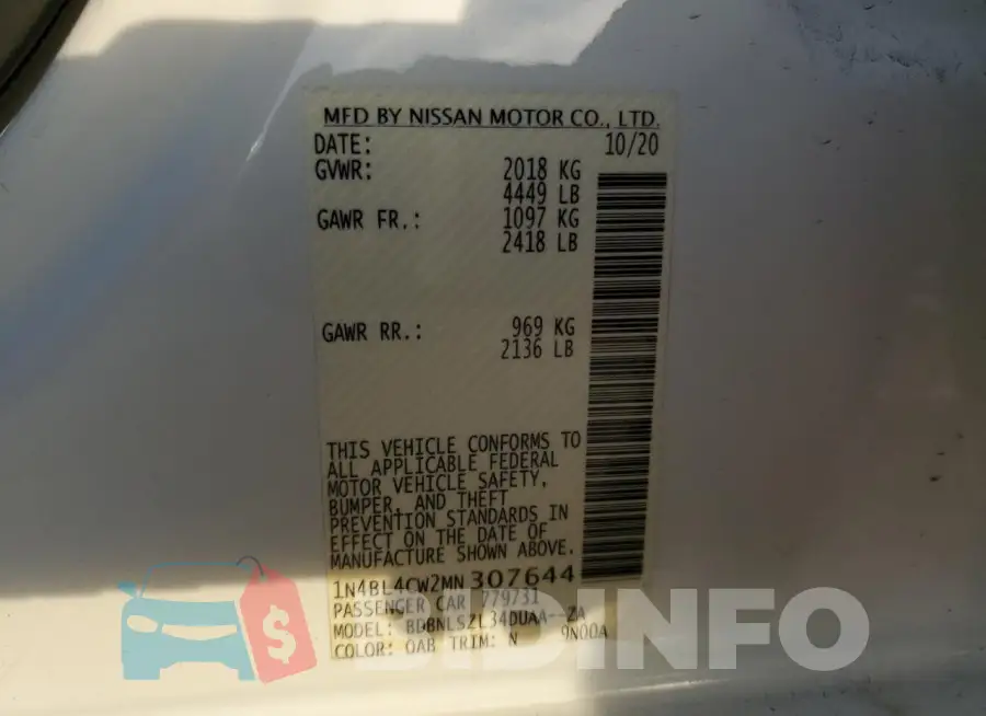1N4BL4CW2MN307644 Photo# 13