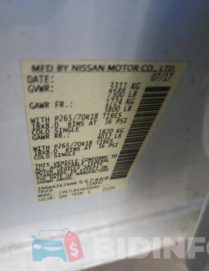 1N6AA1EJXHN557468 Photo# 13