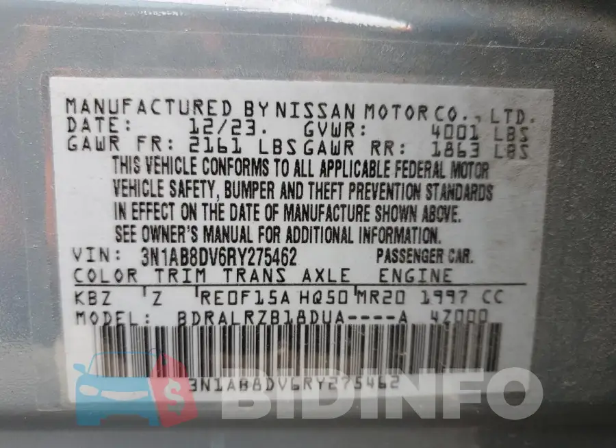 3N1AB8DV6RY275462 Photo# 12