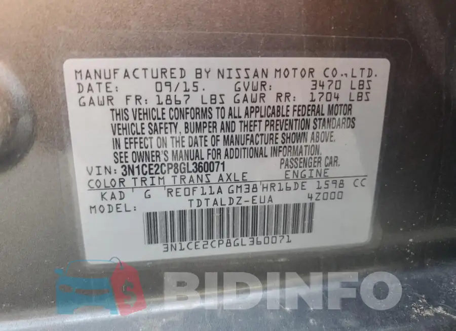 3N1CE2CP8GL360071 Photo# 13