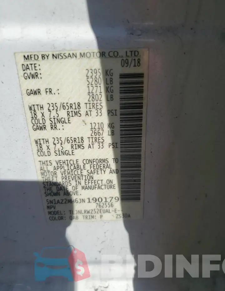 5N1AZ2MH6JN190179 Photo# 13