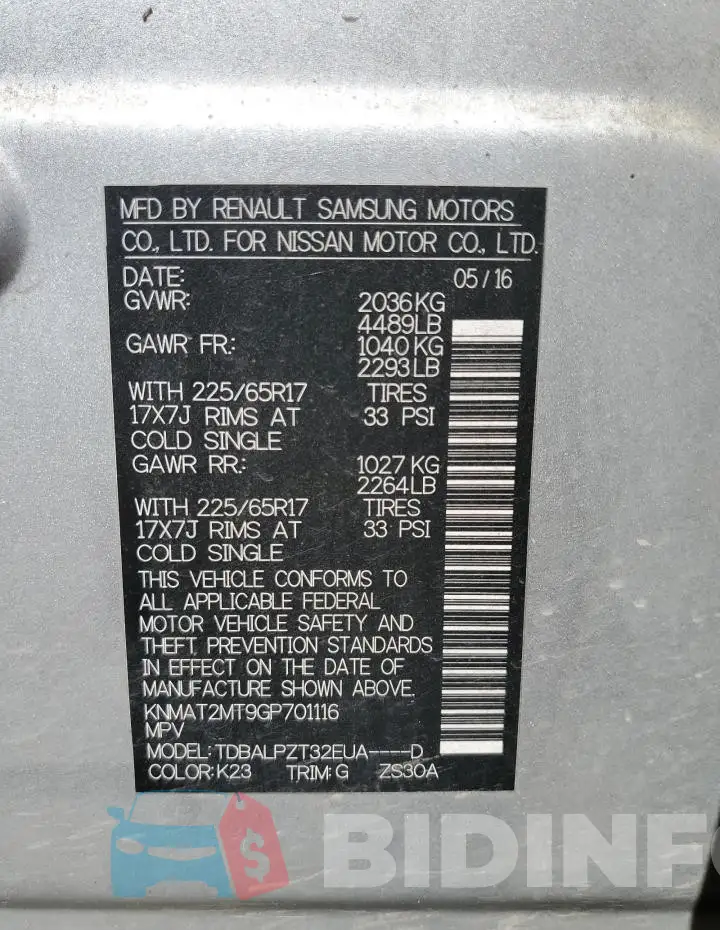 KNMAT2MT9GP701116 Photo# 13