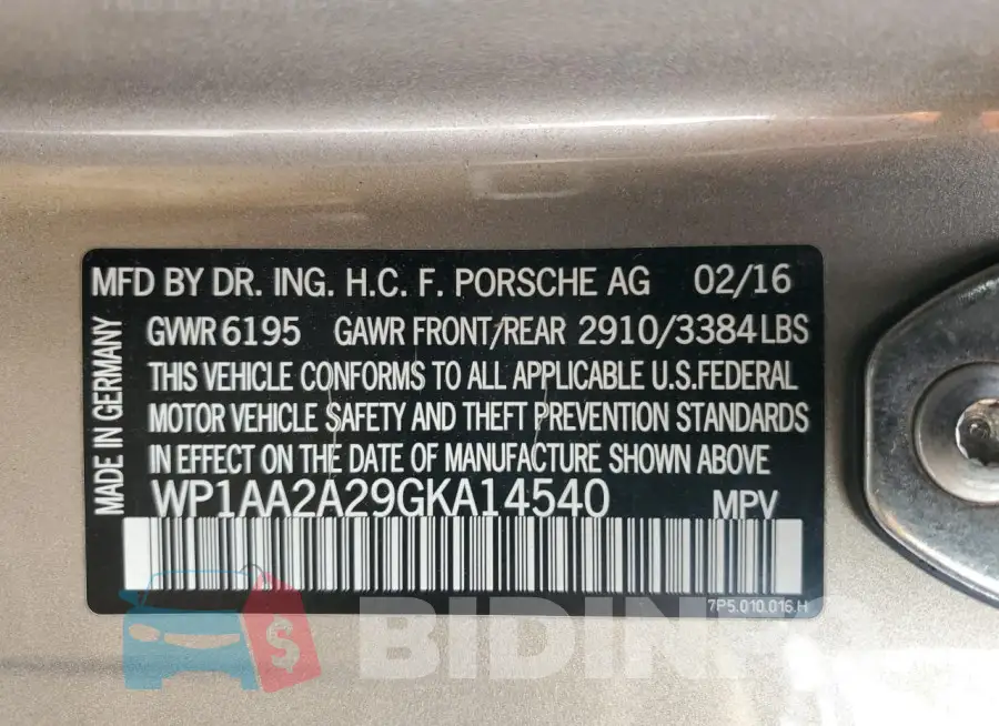 WP1AA2A29GKA14540 Photo# 13
