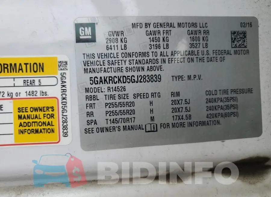 5GAKRCKD5GJ283839 Photo# 14