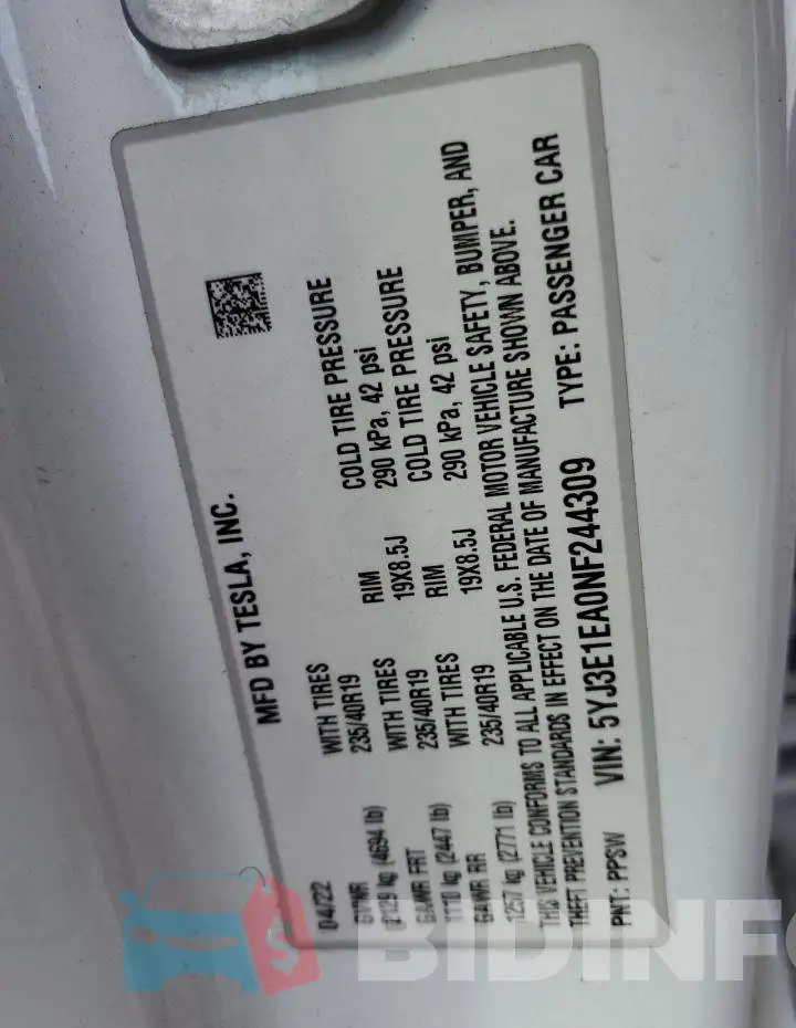 5YJ3E1EA0NF244309 Photo# 12
