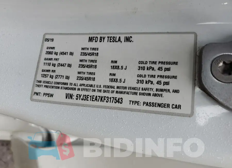 5YJ3E1EA7KF317543 Photo# 13