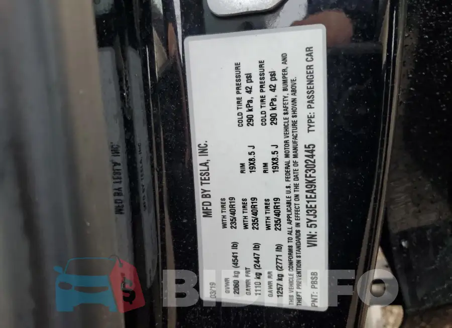 5YJ3E1EA9KF302445 Photo# 12