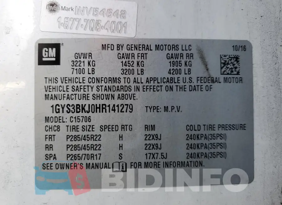 1GYS3BKJ0HR141279 Photo# 14