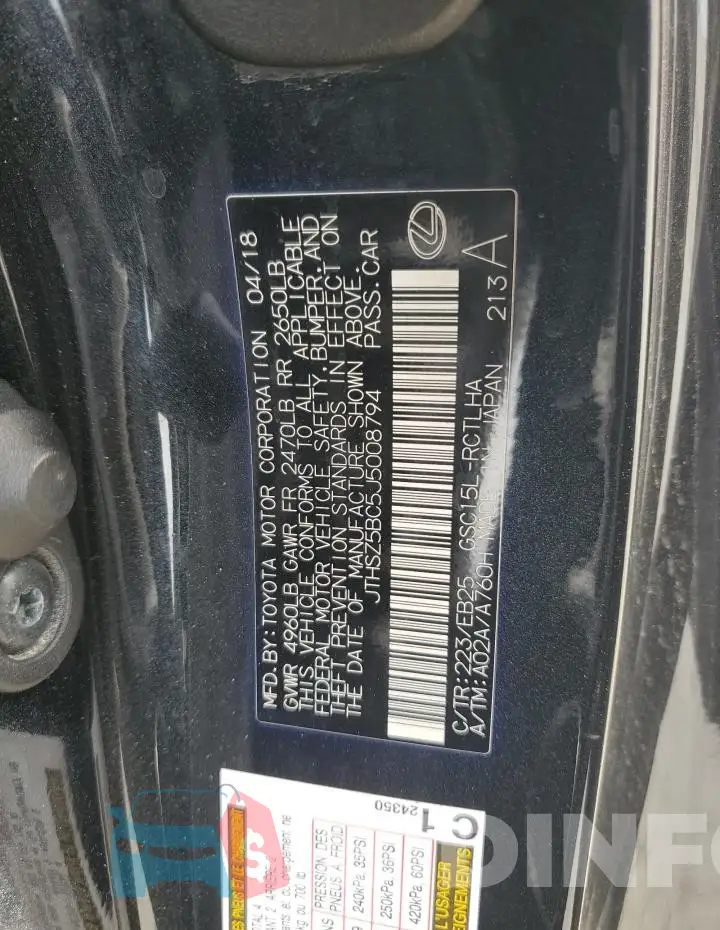 JTHSZ5BC5J5008794 Photo# 12