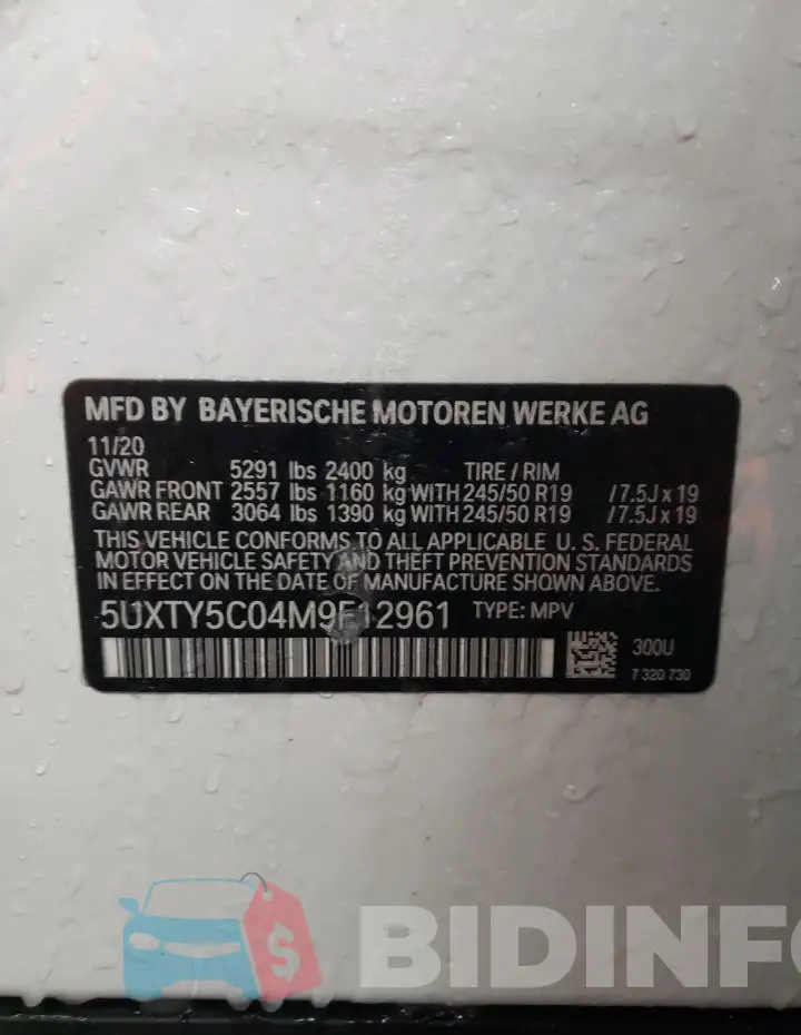 5UXTY5C04M9F12961 Photo# 13