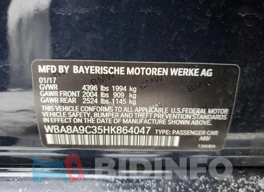 WBA8A9C35HK864047 Photo# 12