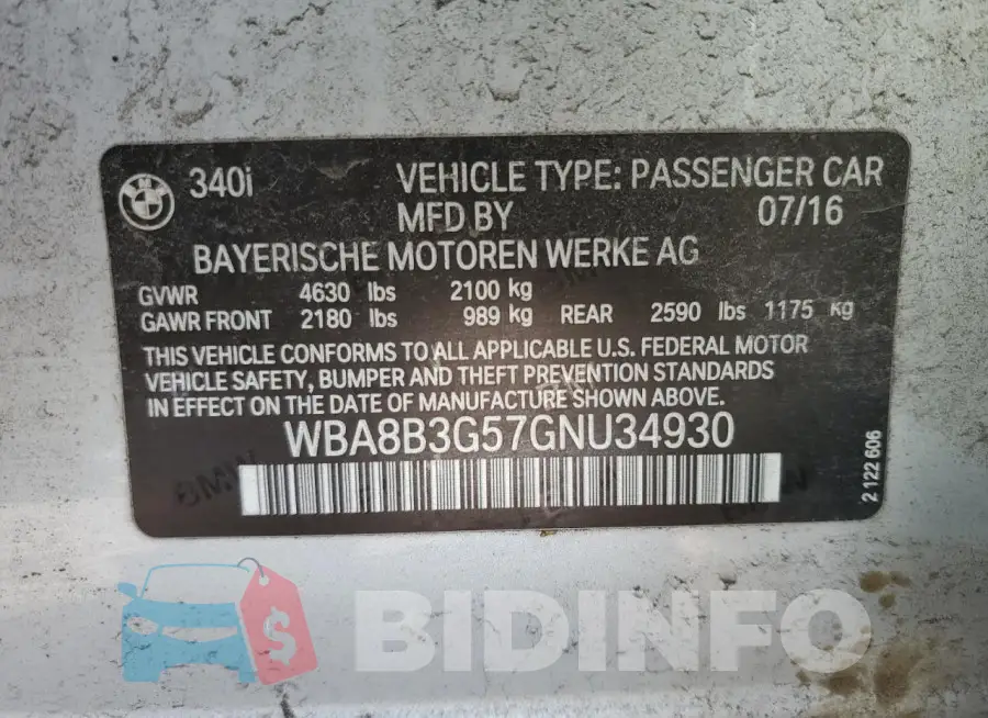 WBA8B3G57GNU34930 Photo# 12