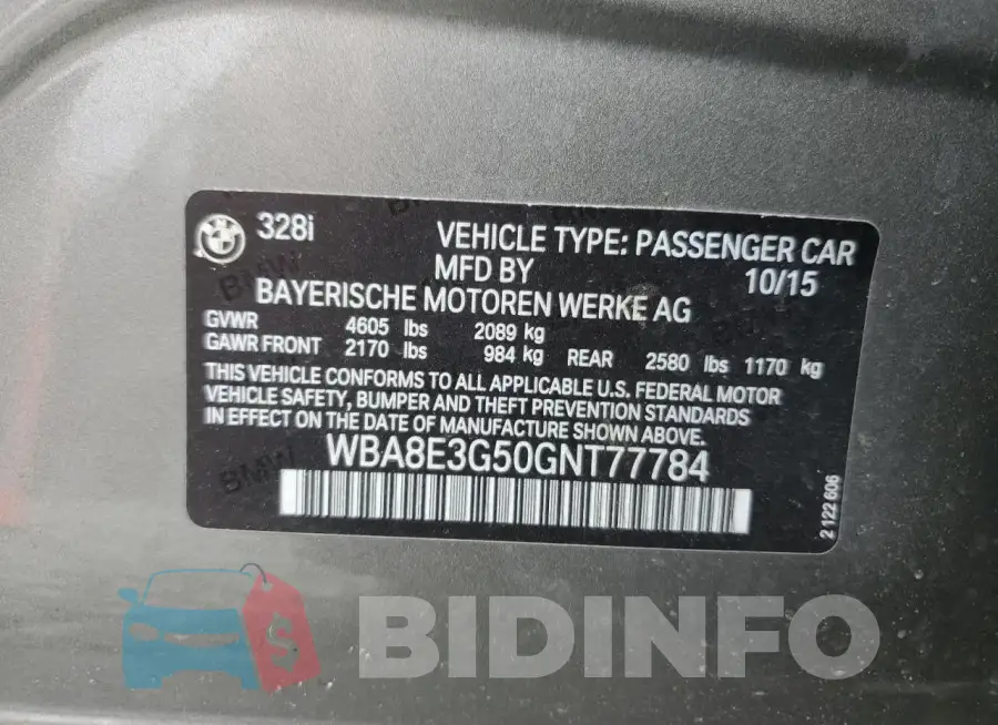 WBA8E3G50GNT77784 Photo# 12