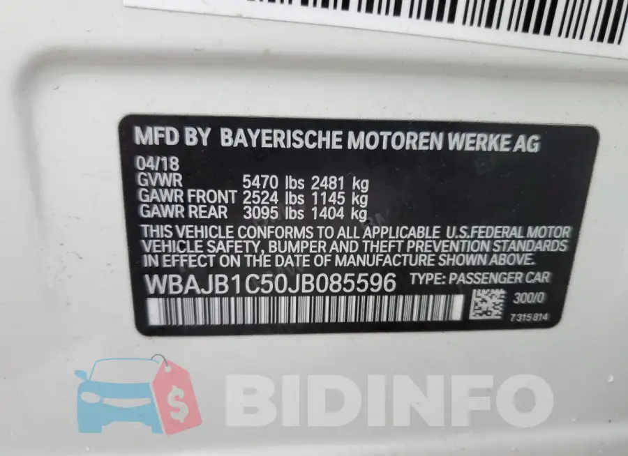 WBAJB1C50JB085596 Photo# 10