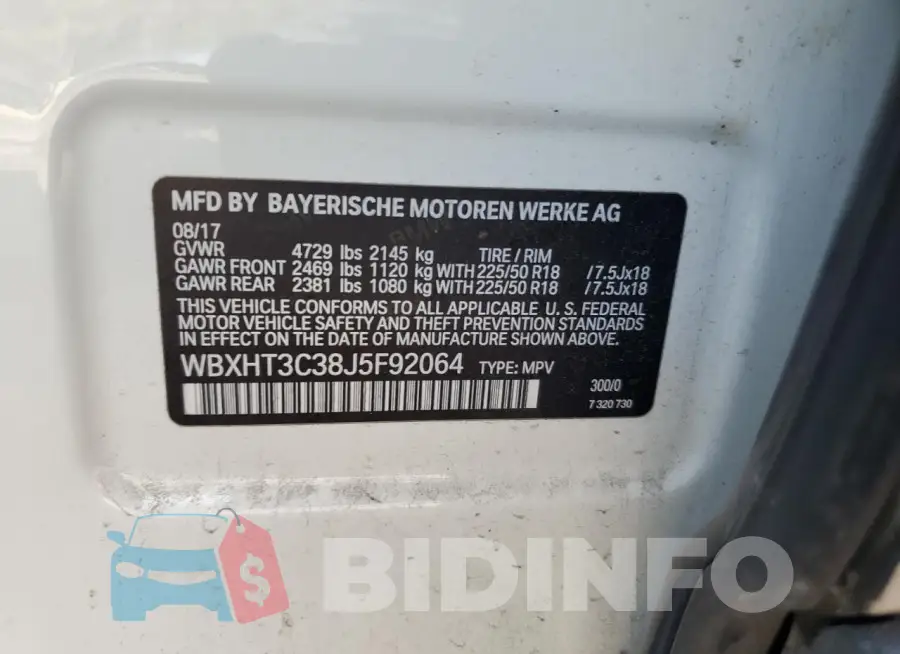 WBXHT3C38J5F92064 Photo# 13