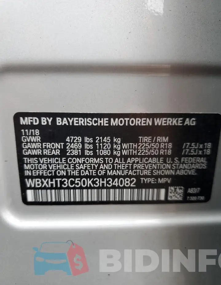 WBXHT3C50K3H34082 Photo# 13