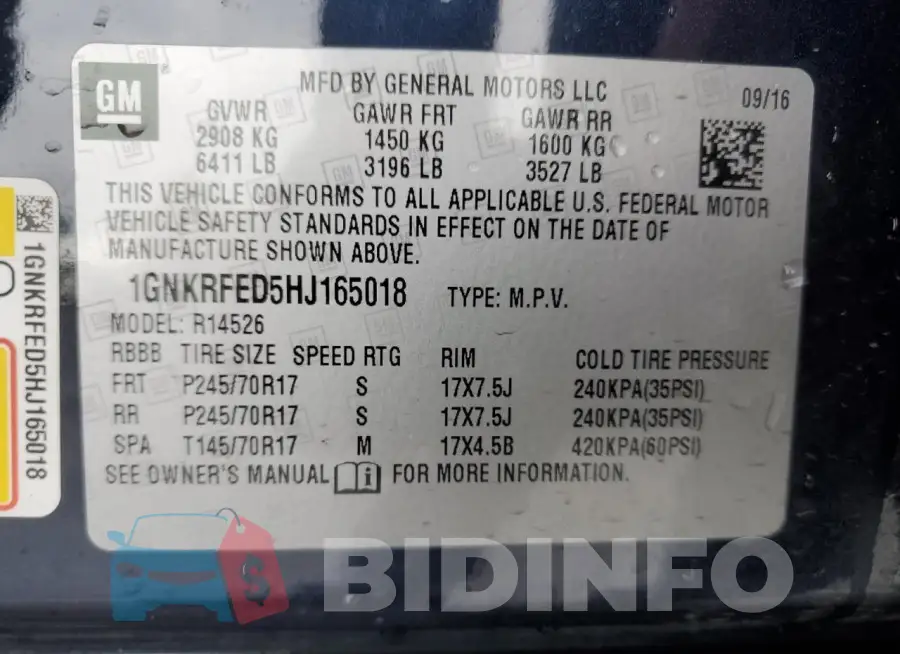 1GNKRFED5HJ165018 Photo# 13