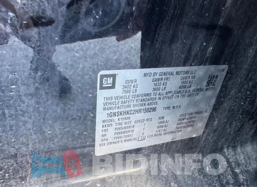 1GNSKHKC2HR158296 Photo# 10