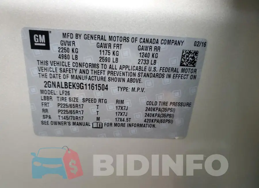 2GNALBEK9G1161504 Photo# 13