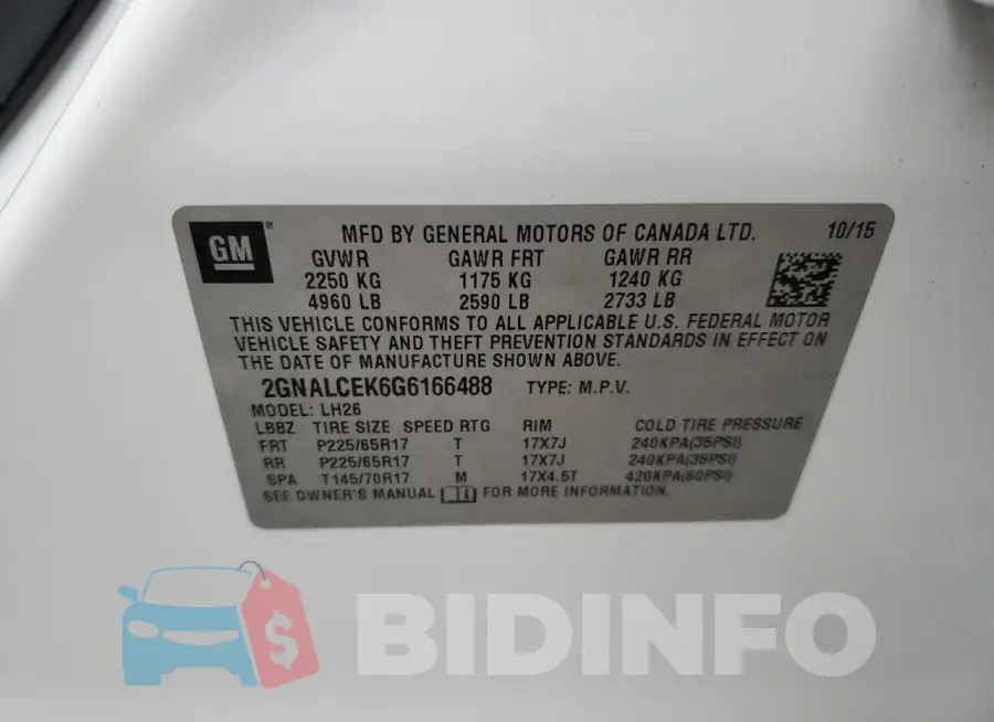 2GNALCEK6G6166488 Photo# 12