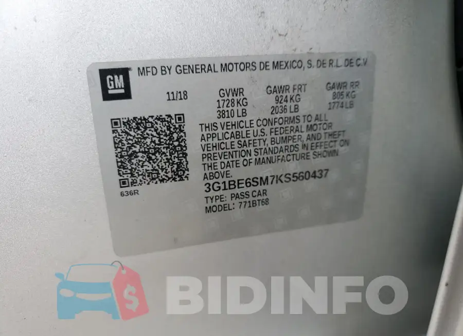 3G1BE6SM7KS560437 Photo# 12