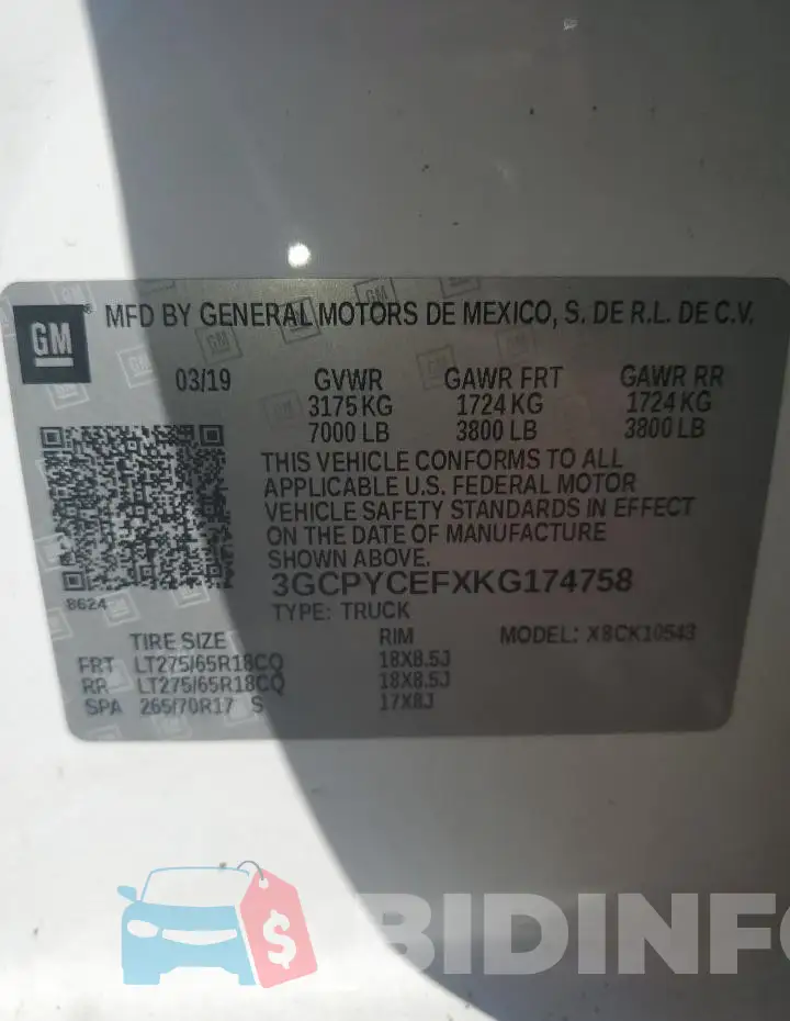 3GCPYCEFXKG174758 Photo# 12
