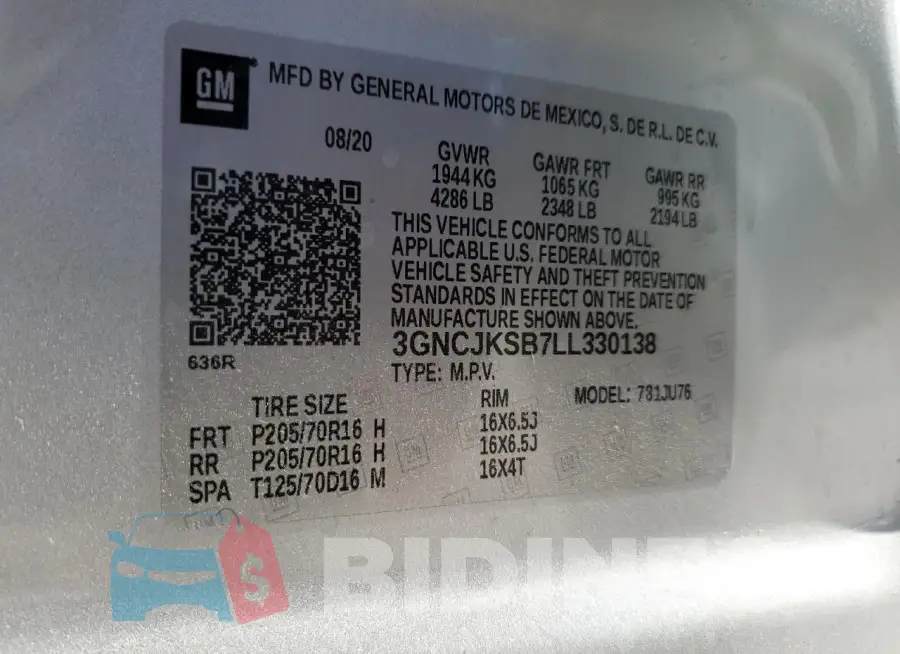 3GNCJKSB7LL330138 Photo# 13