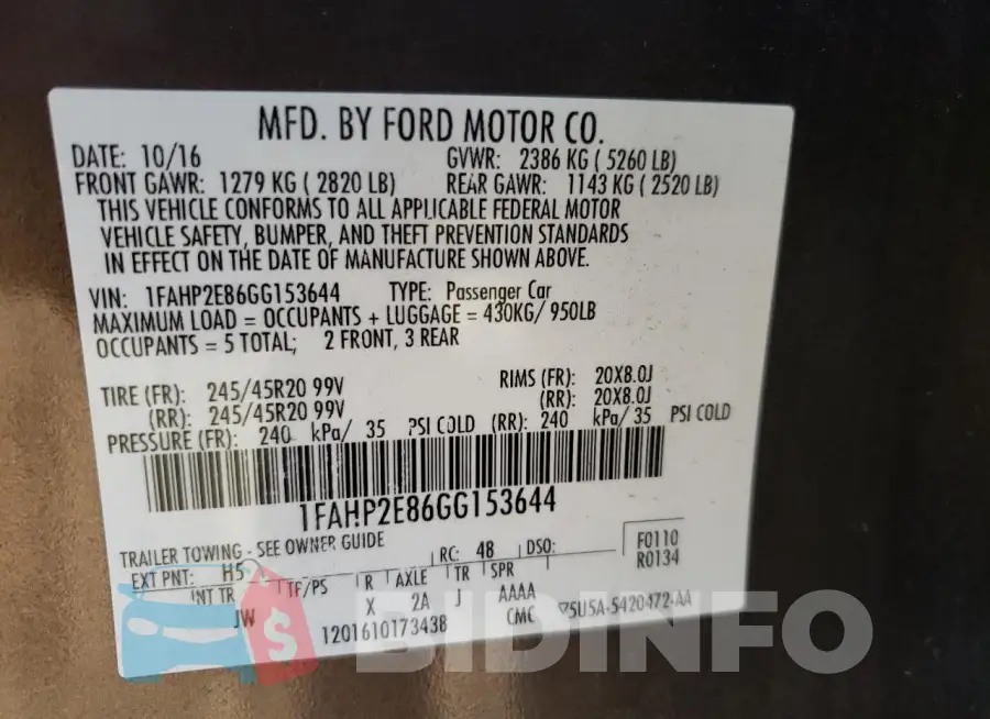 1FAHP2E86GG153644 Photo# 12