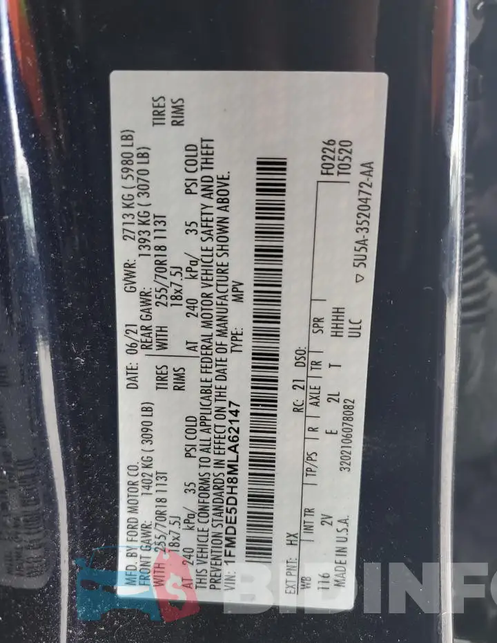 1FMDE5DH8MLA62147 Photo# 14