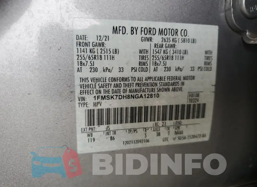 1FMSK7DH8NGA12810 Photo# 13