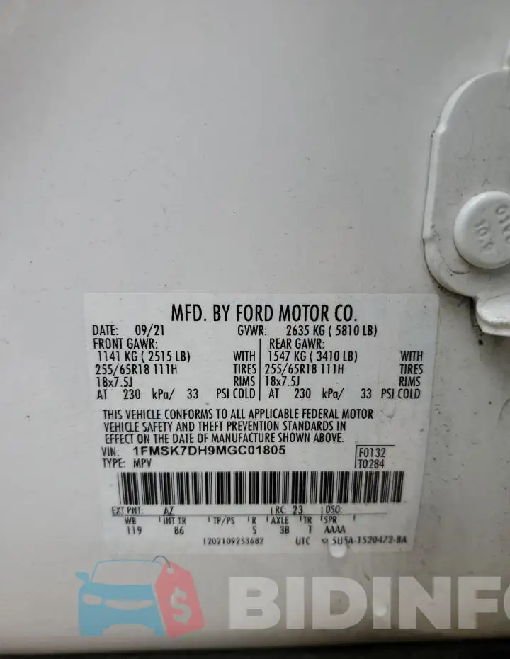 1FMSK7DH9MGC01805 Photo# 13