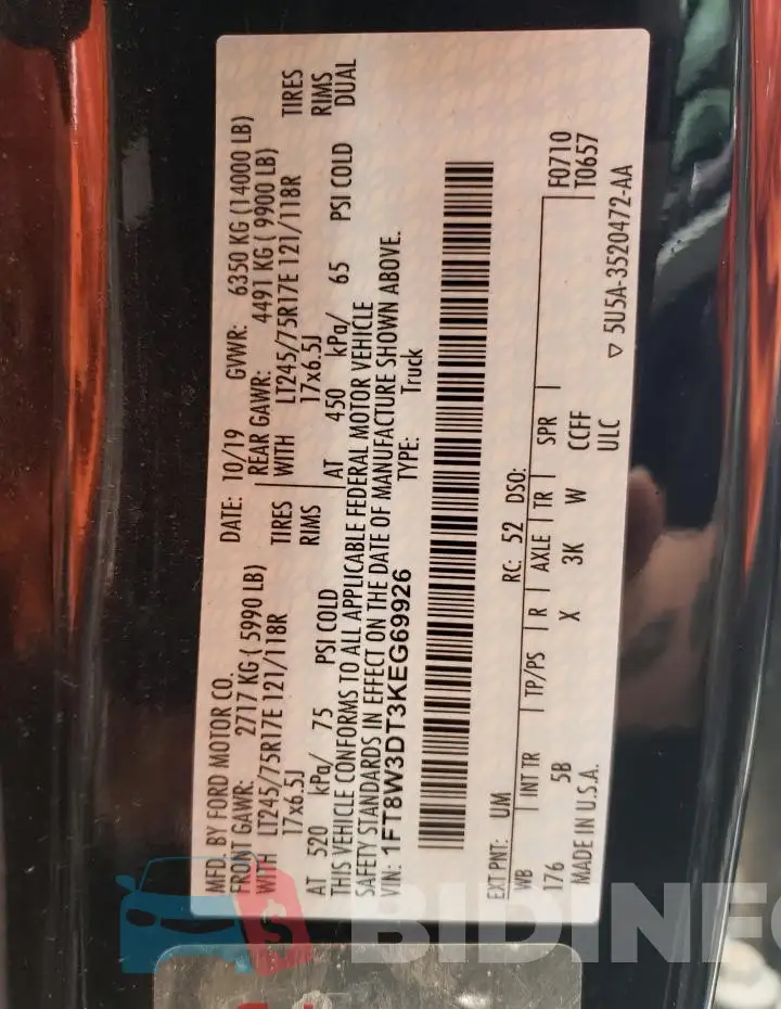 1FT8W3DT3KEG69926 Photo# 12