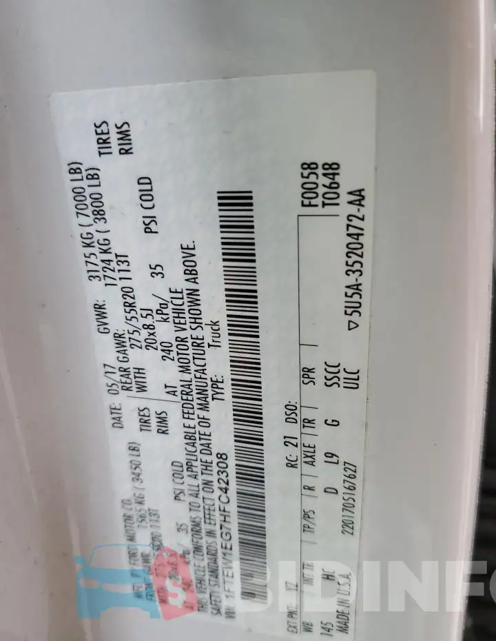 1FTEW1EG7HFC42308 Photo# 13