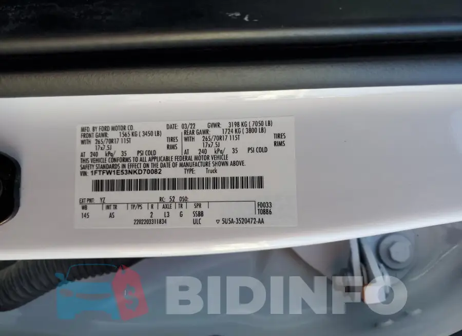 1FTFW1E53NKD70082 Photo# 13