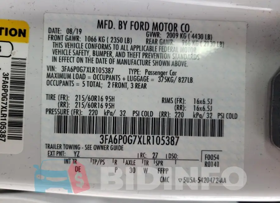 3FA6P0G7XLR105387 Photo# 12