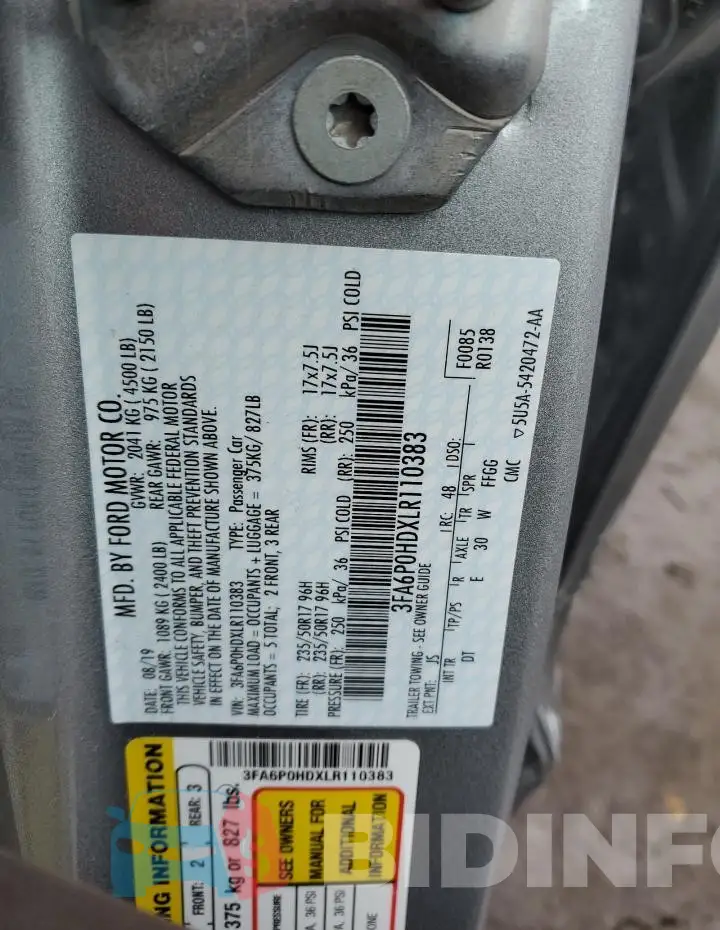 3FA6P0HDXLR110383 Photo# 12