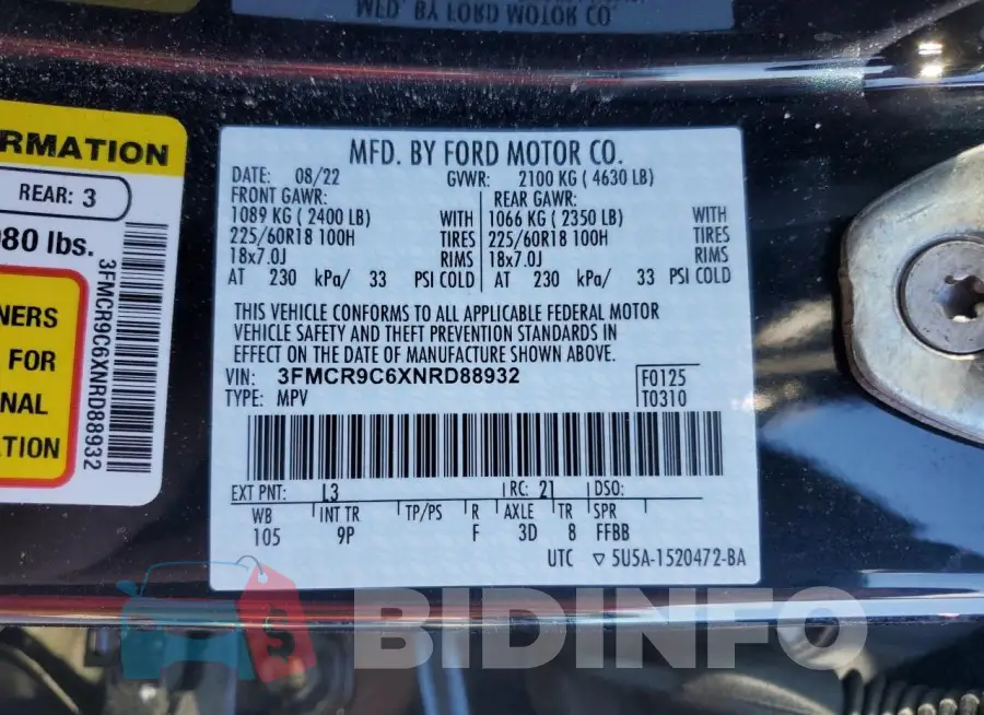 3FMCR9C6XNRD88932 Photo# 14